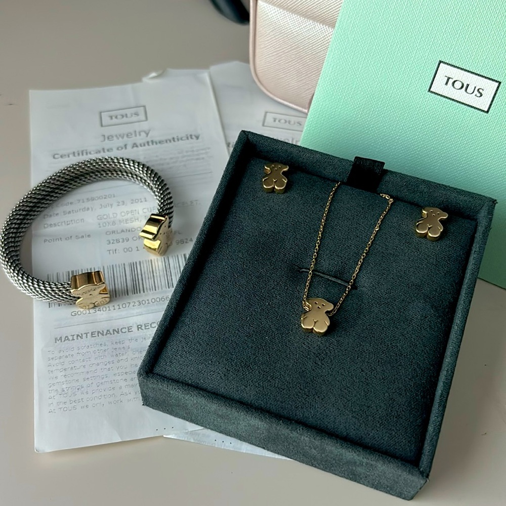 Authentic Tous Bear Necklace, Earrings and Bracelet